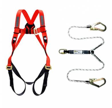 OREX Safety Full Body Harness With Energy Absorber Double Hook Rope Lanyard O01-06-PFAS07R (6.5m)